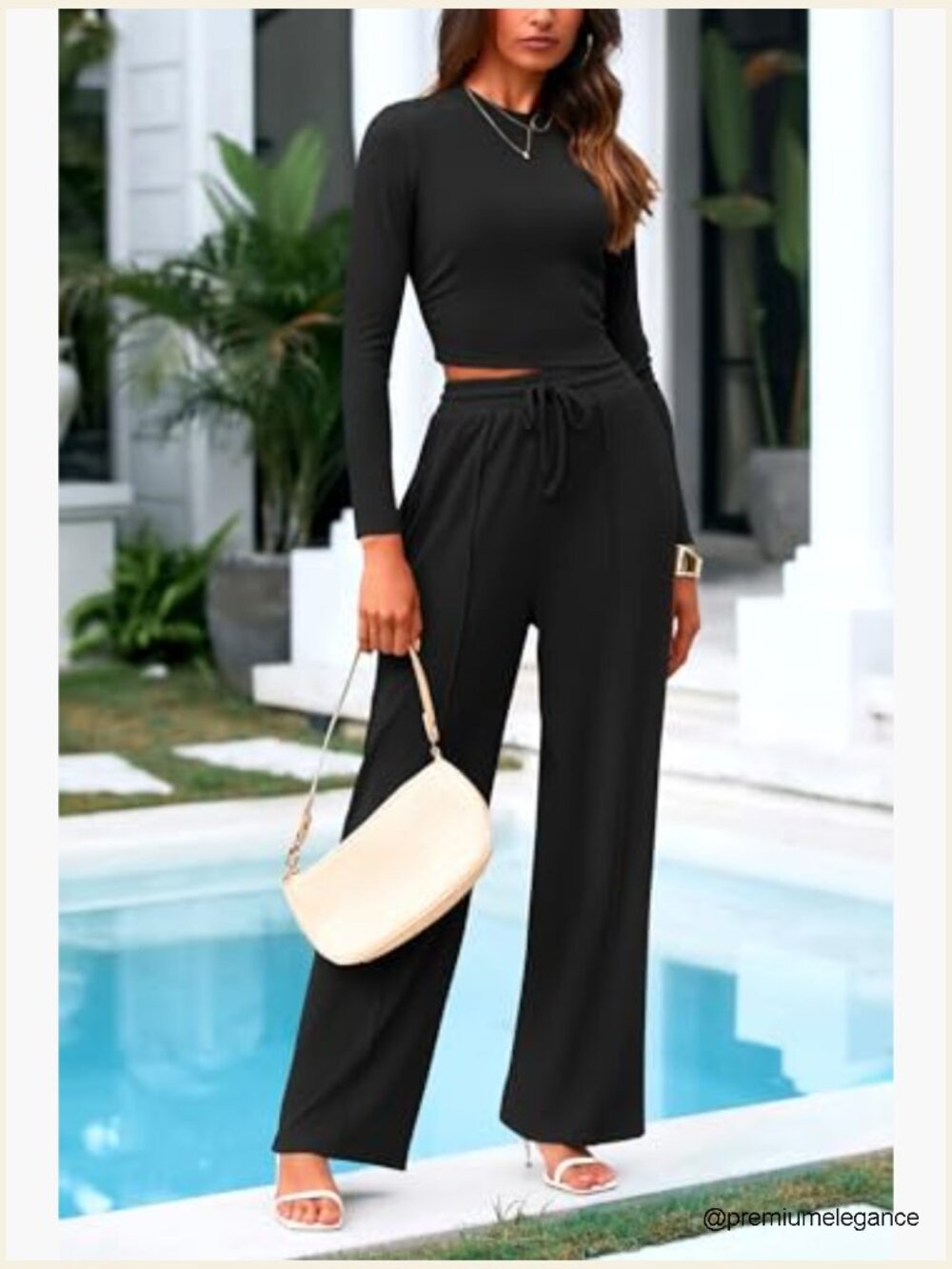 2 Piece Loungewear Set Crop Top Wide Leg Pants Tracksuit - Picture 3 of 7